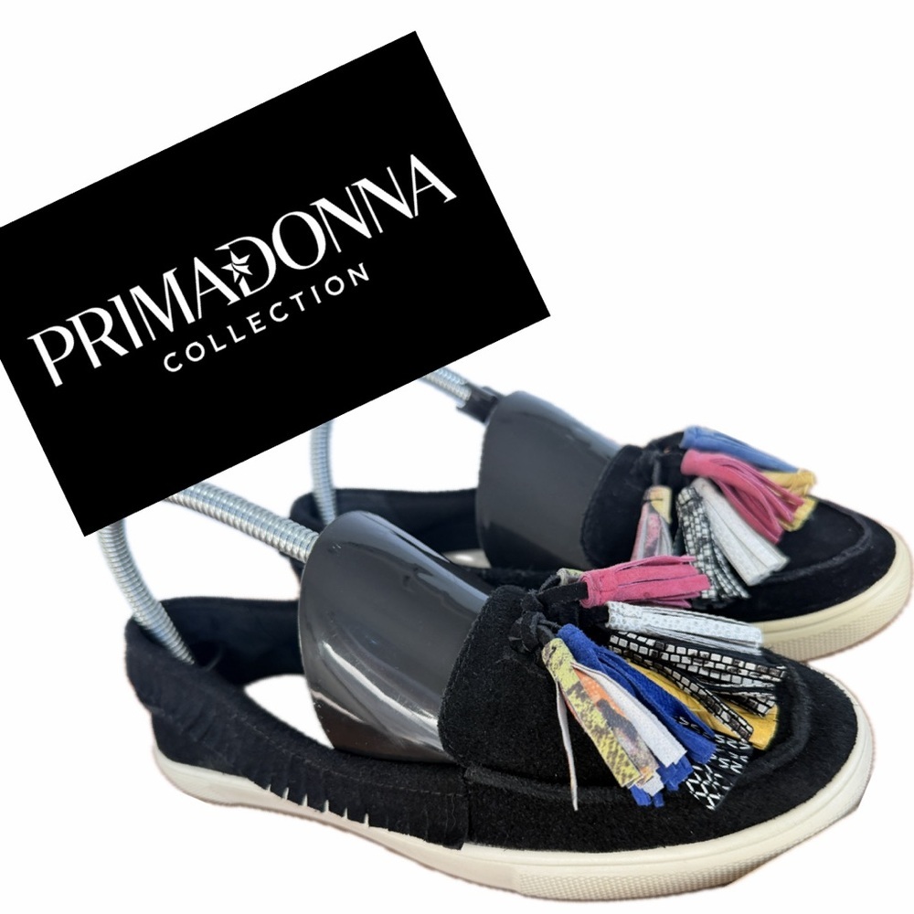 PrimaDonna Collection Loafers Black Suede With Colorful Tassels‎ Fringe Sz 6.5